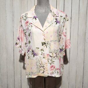 Alex & Lili L Boxy Top Blouse Pink Floral Cottage Core Boho 80s 90s Retro Flowy
